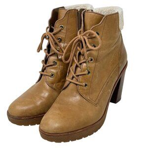 Michael Kors Women Kim‎ Tan Ankle Boots 8M Leather Faux Sherpa Fur Utility Gorp